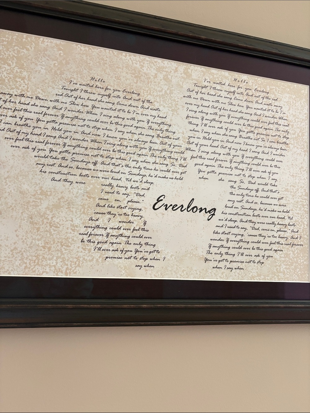 Foo Fighters Everlong Heart Script Wall Art - Neutral Beige and Black